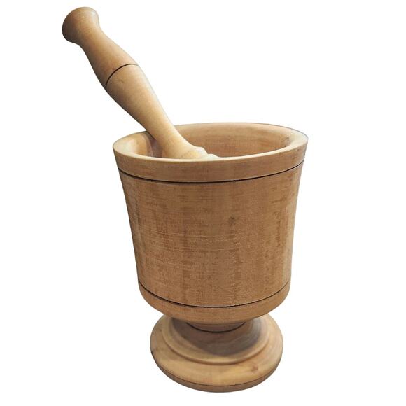 VTG Morter & Pestle Portugal Wood 5 1/2" tall - Picture 1 of 6